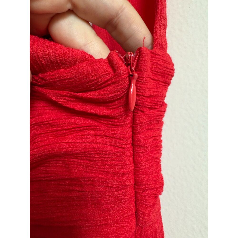 Tomato Red Crepe Romper XXS XS Petite Playsuit Deep V Empire Pocket Smock Tie Jr - Picture 7 of 8